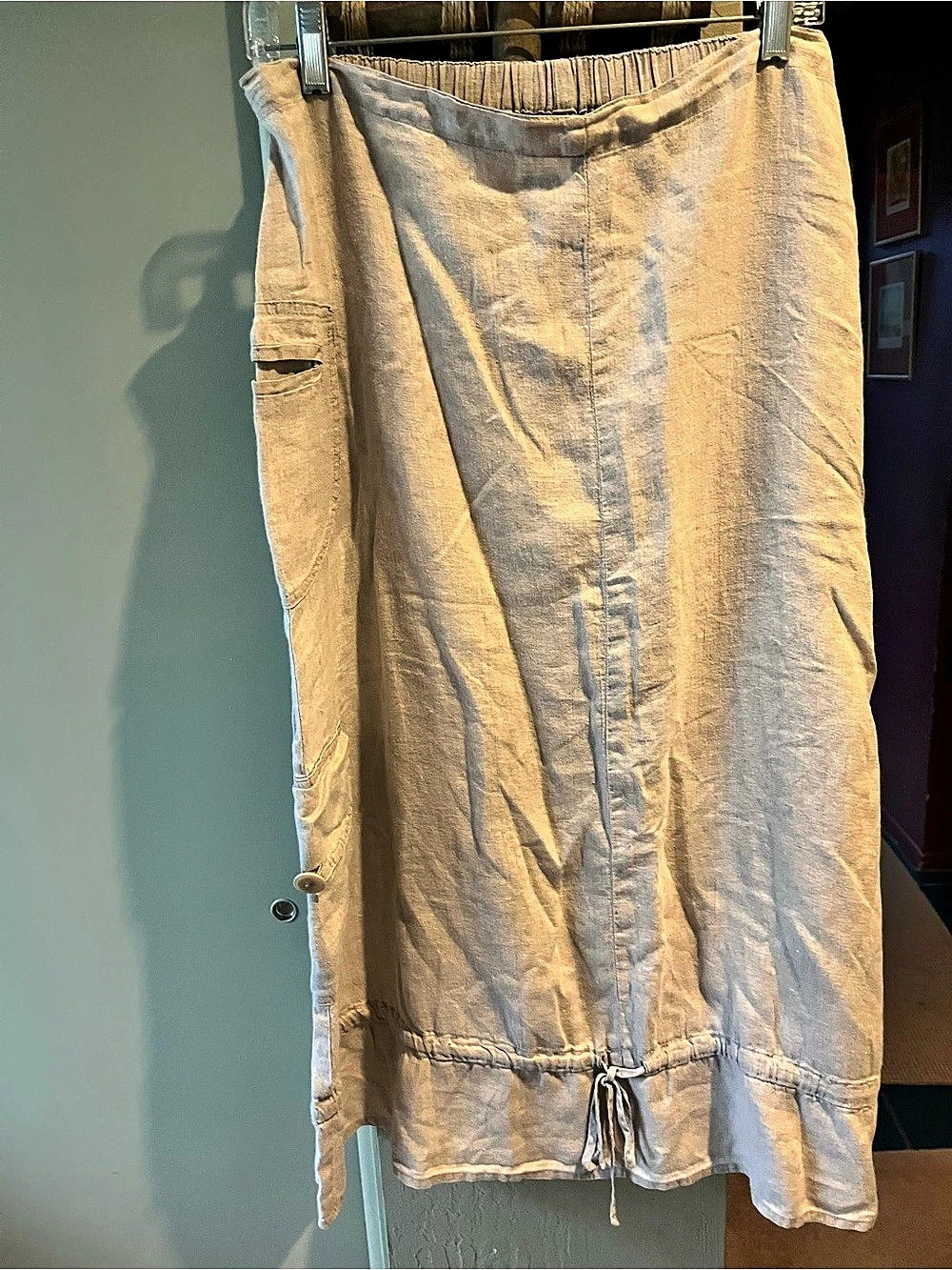 Flax Linen Skirt Size Medium taupe khaki beige